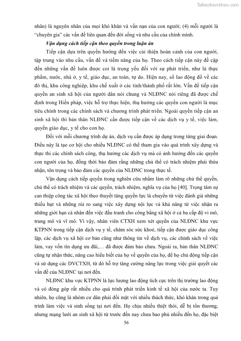 Luận án tiến sĩ công tác xã hội Dịch vụ công tác xã hội đối với người lao động nhập cư khu vực kinh tế phi nhà nước từ thực tiễn Thành phố Hồ Chí Minh - 6 Trang 66