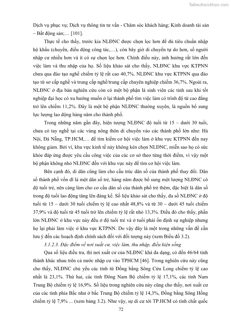 Luận án tiến sĩ công tác xã hội Dịch vụ công tác xã hội đối với người lao động nhập cư khu vực kinh tế phi nhà nước từ thực tiễn Thành phố Hồ Chí Minh - 7 Trang 82