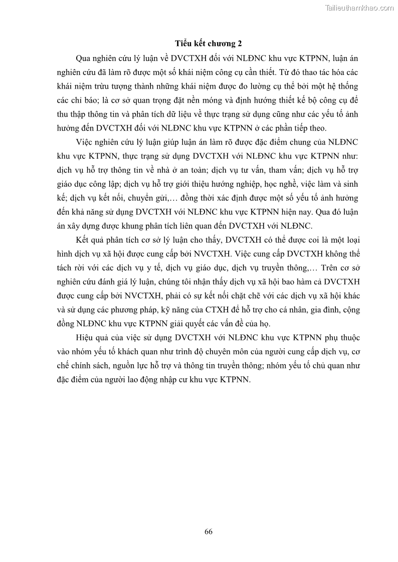 Luận án tiến sĩ công tác xã hội Dịch vụ công tác xã hội đối với người lao động nhập cư khu vực kinh tế phi nhà nước từ thực tiễn Thành phố Hồ Chí Minh - 7 Trang 76