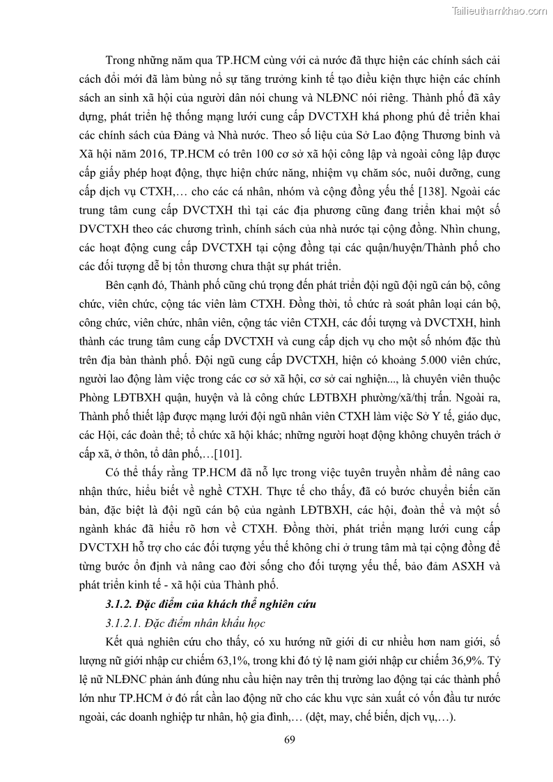 Luận án tiến sĩ công tác xã hội Dịch vụ công tác xã hội đối với người lao động nhập cư khu vực kinh tế phi nhà nước từ thực tiễn Thành phố Hồ Chí Minh - 7 Trang 79