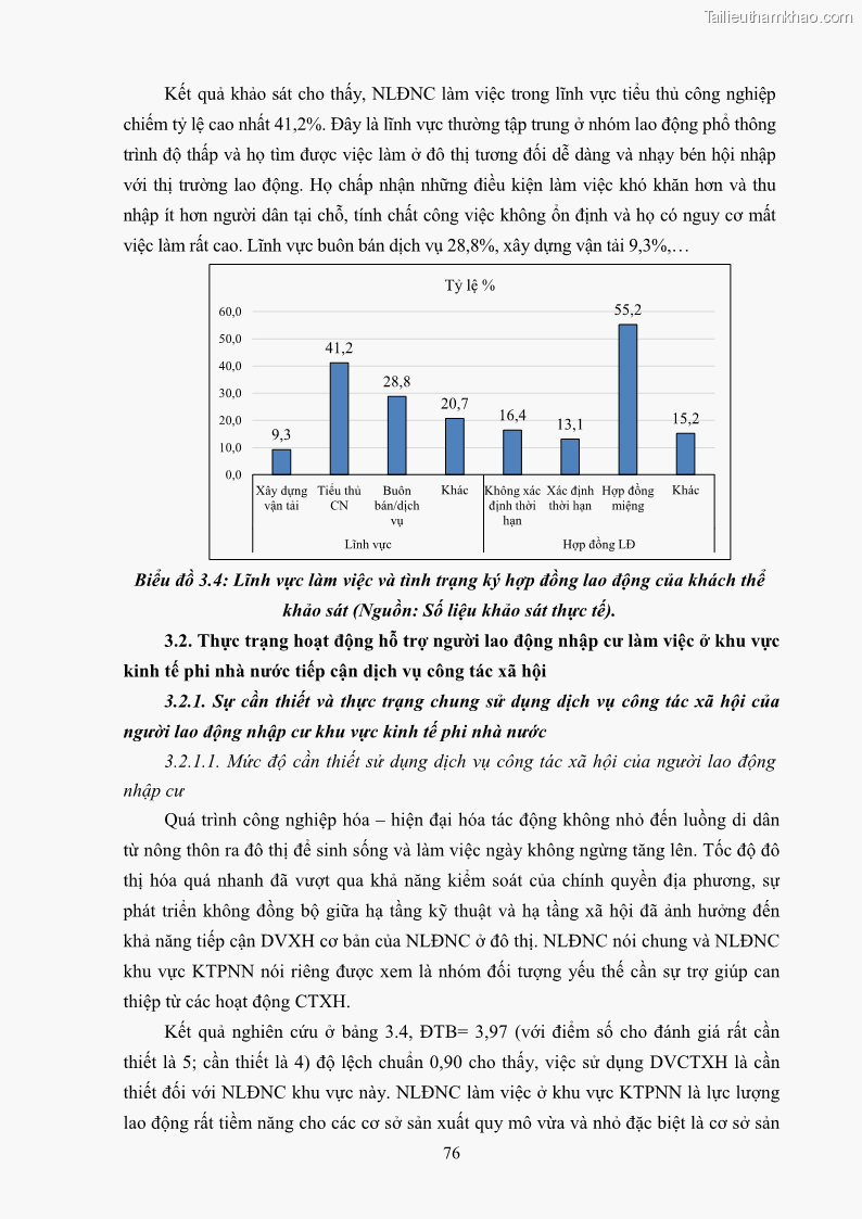 Luận án tiến sĩ công tác xã hội Dịch vụ công tác xã hội đối với người lao động nhập cư khu vực kinh tế phi nhà nước từ thực tiễn Thành phố Hồ Chí Minh - 8 Trang 86