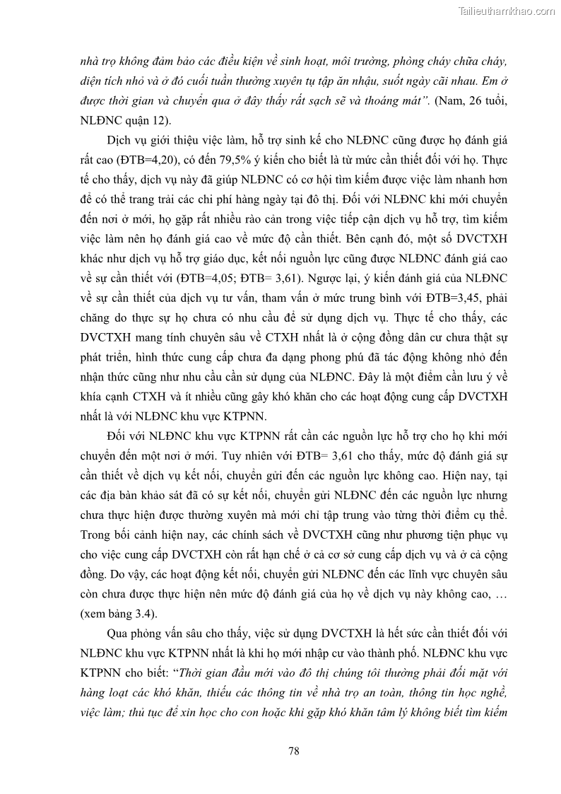 Luận án tiến sĩ công tác xã hội Dịch vụ công tác xã hội đối với người lao động nhập cư khu vực kinh tế phi nhà nước từ thực tiễn Thành phố Hồ Chí Minh - 8 Trang 88
