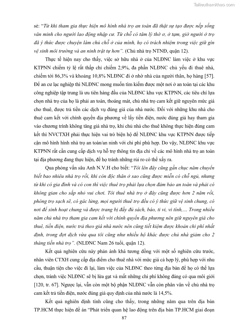 Luận án tiến sĩ công tác xã hội Dịch vụ công tác xã hội đối với người lao động nhập cư khu vực kinh tế phi nhà nước từ thực tiễn Thành phố Hồ Chí Minh - 9 Trang 97