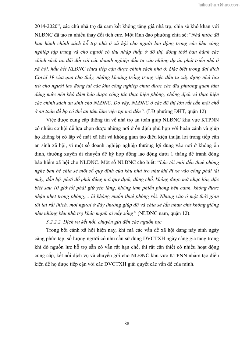 Luận án tiến sĩ công tác xã hội Dịch vụ công tác xã hội đối với người lao động nhập cư khu vực kinh tế phi nhà nước từ thực tiễn Thành phố Hồ Chí Minh - 9 Trang 98