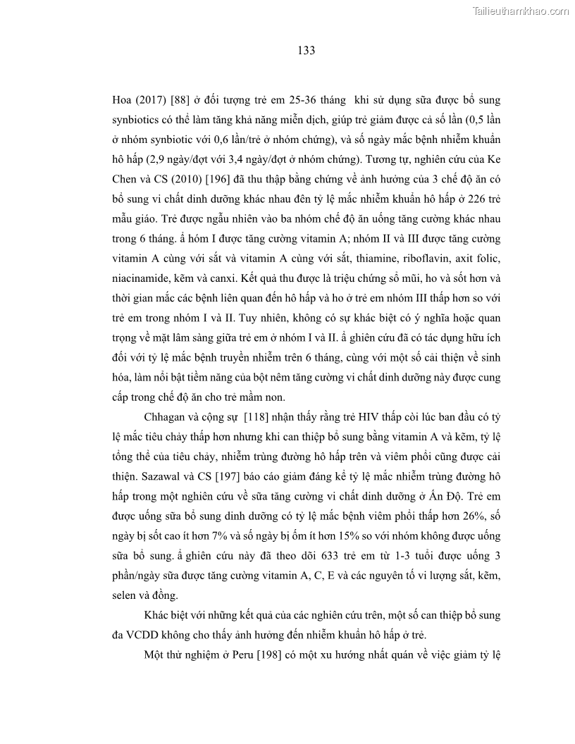 Luận án tiến sĩ dinh dưỡng Hiệu quả bổ sung đa vi chất dinh dưỡng và bột lá Riềng ấm lên tình trạng dinh dưỡng và miễn dịch của trẻ em 36-59 tháng tuổi dân tộc Thái tại thành phố Sơn La, tỉnh Sơn La - 12 Trang 144