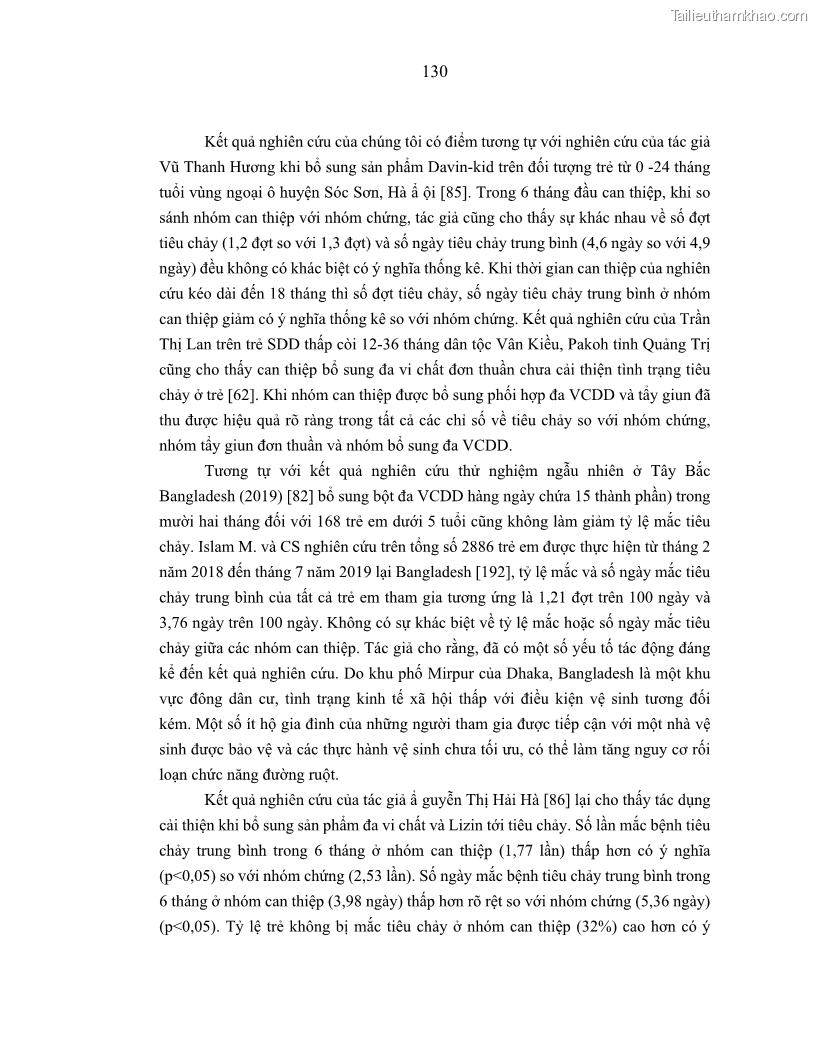 Luận án tiến sĩ dinh dưỡng Hiệu quả bổ sung đa vi chất dinh dưỡng và bột lá Riềng ấm lên tình trạng dinh dưỡng và miễn dịch của trẻ em 36-59 tháng tuổi dân tộc Thái tại thành phố Sơn La, tỉnh Sơn La - 12 Trang 141