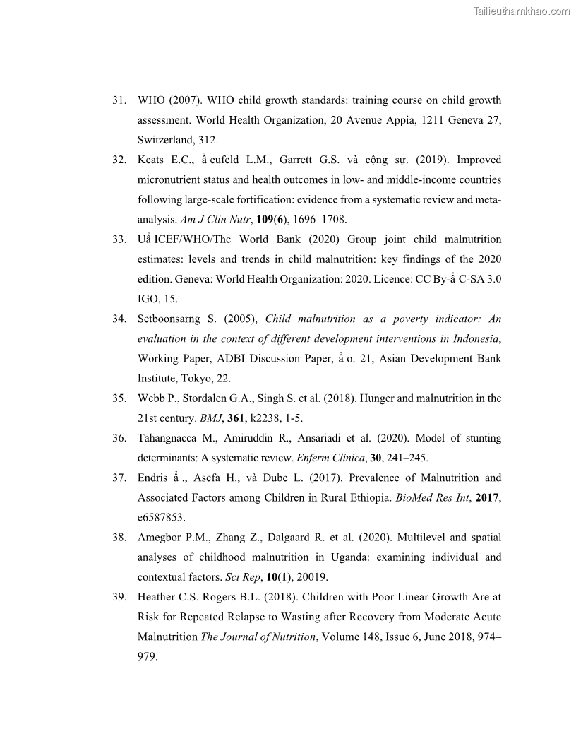 Luận án tiến sĩ dinh dưỡng Hiệu quả bổ sung đa vi chất dinh dưỡng và bột lá Riềng ấm lên tình trạng dinh dưỡng và miễn dịch của trẻ em 36-59 tháng tuổi dân tộc Thái tại thành phố Sơn La, tỉnh Sơn La - 13 Trang 156