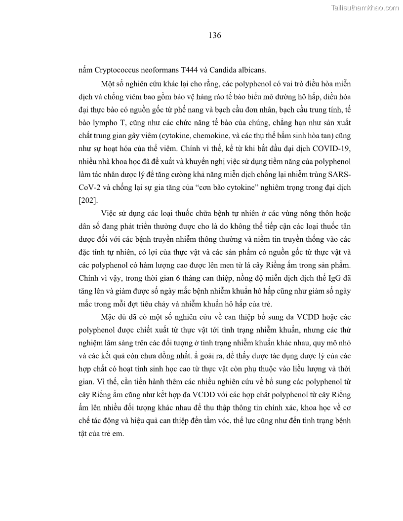Luận án tiến sĩ dinh dưỡng Hiệu quả bổ sung đa vi chất dinh dưỡng và bột lá Riềng ấm lên tình trạng dinh dưỡng và miễn dịch của trẻ em 36-59 tháng tuổi dân tộc Thái tại thành phố Sơn La, tỉnh Sơn La - 13 Trang 147
