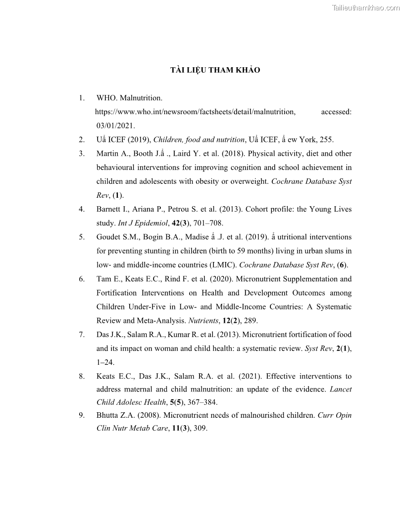 Luận án tiến sĩ dinh dưỡng Hiệu quả bổ sung đa vi chất dinh dưỡng và bột lá Riềng ấm lên tình trạng dinh dưỡng và miễn dịch của trẻ em 36-59 tháng tuổi dân tộc Thái tại thành phố Sơn La, tỉnh Sơn La - 13 Trang 153