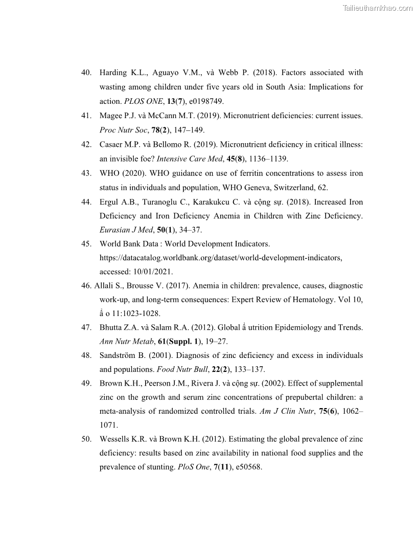 Luận án tiến sĩ dinh dưỡng Hiệu quả bổ sung đa vi chất dinh dưỡng và bột lá Riềng ấm lên tình trạng dinh dưỡng và miễn dịch của trẻ em 36-59 tháng tuổi dân tộc Thái tại thành phố Sơn La, tỉnh Sơn La - 14 Trang 157