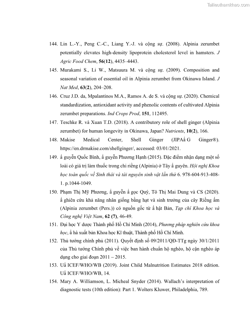Luận án tiến sĩ dinh dưỡng Hiệu quả bổ sung đa vi chất dinh dưỡng và bột lá Riềng ấm lên tình trạng dinh dưỡng và miễn dịch của trẻ em 36-59 tháng tuổi dân tộc Thái tại thành phố Sơn La, tỉnh Sơn La - 14 Trang 167