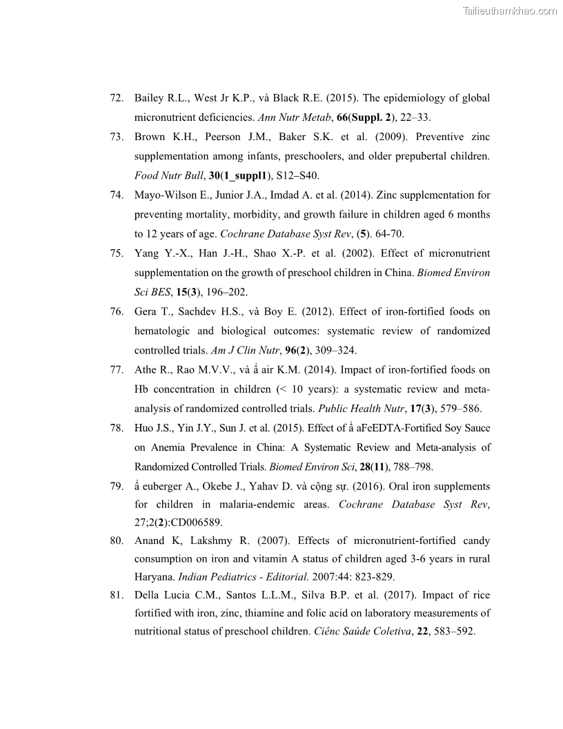 Luận án tiến sĩ dinh dưỡng Hiệu quả bổ sung đa vi chất dinh dưỡng và bột lá Riềng ấm lên tình trạng dinh dưỡng và miễn dịch của trẻ em 36-59 tháng tuổi dân tộc Thái tại thành phố Sơn La, tỉnh Sơn La - 14 Trang 160