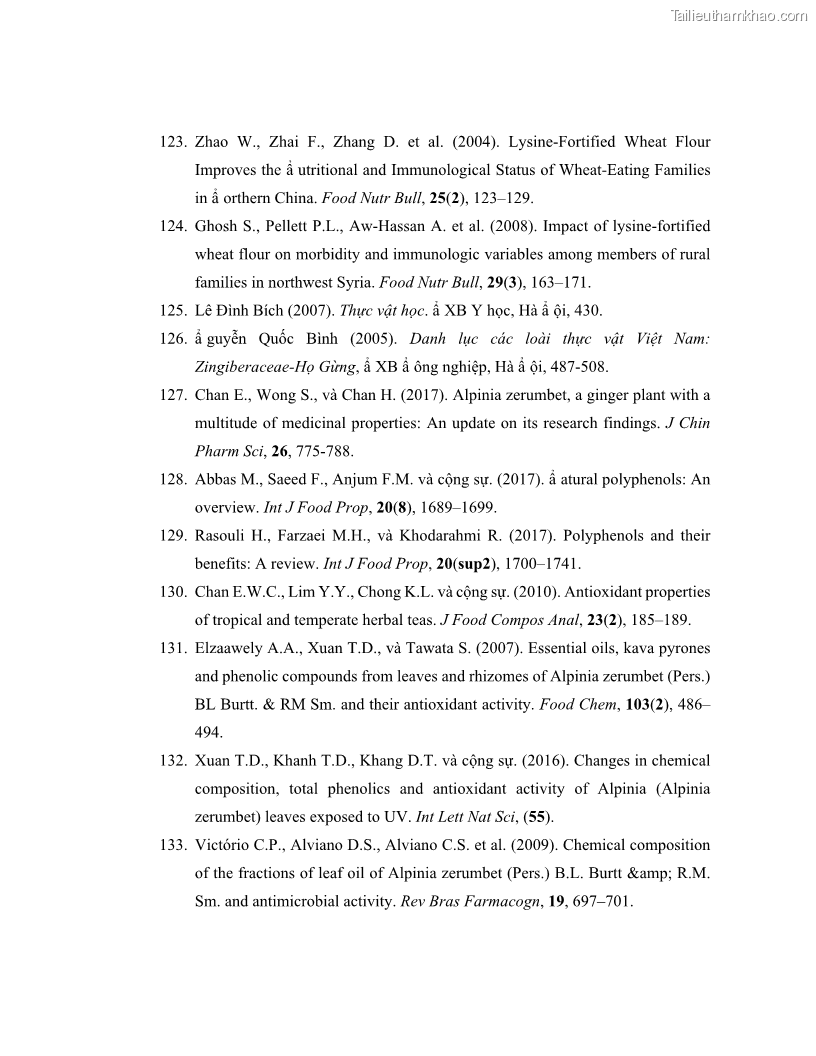 Luận án tiến sĩ dinh dưỡng Hiệu quả bổ sung đa vi chất dinh dưỡng và bột lá Riềng ấm lên tình trạng dinh dưỡng và miễn dịch của trẻ em 36-59 tháng tuổi dân tộc Thái tại thành phố Sơn La, tỉnh Sơn La - 14 Trang 165
