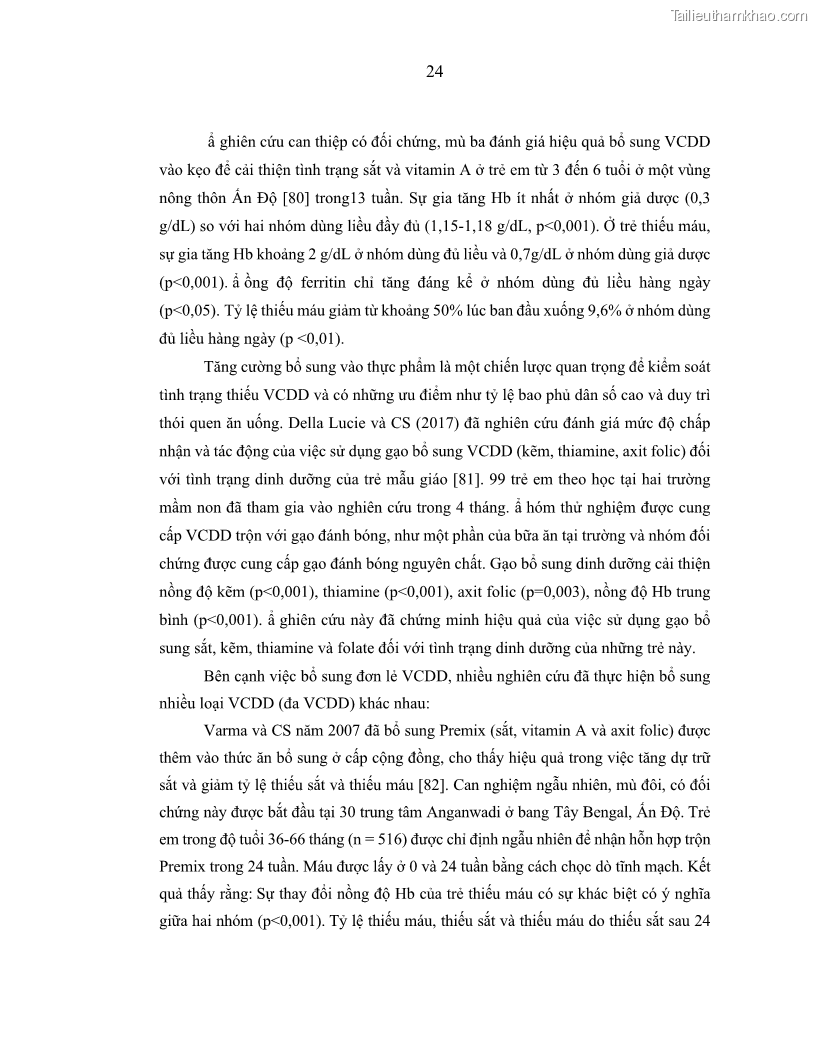 Luận án tiến sĩ dinh dưỡng Hiệu quả bổ sung đa vi chất dinh dưỡng và bột lá Riềng ấm lên tình trạng dinh dưỡng và miễn dịch của trẻ em 36-59 tháng tuổi dân tộc Thái tại thành phố Sơn La, tỉnh Sơn La - 3 Trang 35