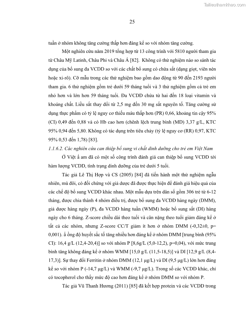 Luận án tiến sĩ dinh dưỡng Hiệu quả bổ sung đa vi chất dinh dưỡng và bột lá Riềng ấm lên tình trạng dinh dưỡng và miễn dịch của trẻ em 36-59 tháng tuổi dân tộc Thái tại thành phố Sơn La, tỉnh Sơn La - 3 Trang 36
