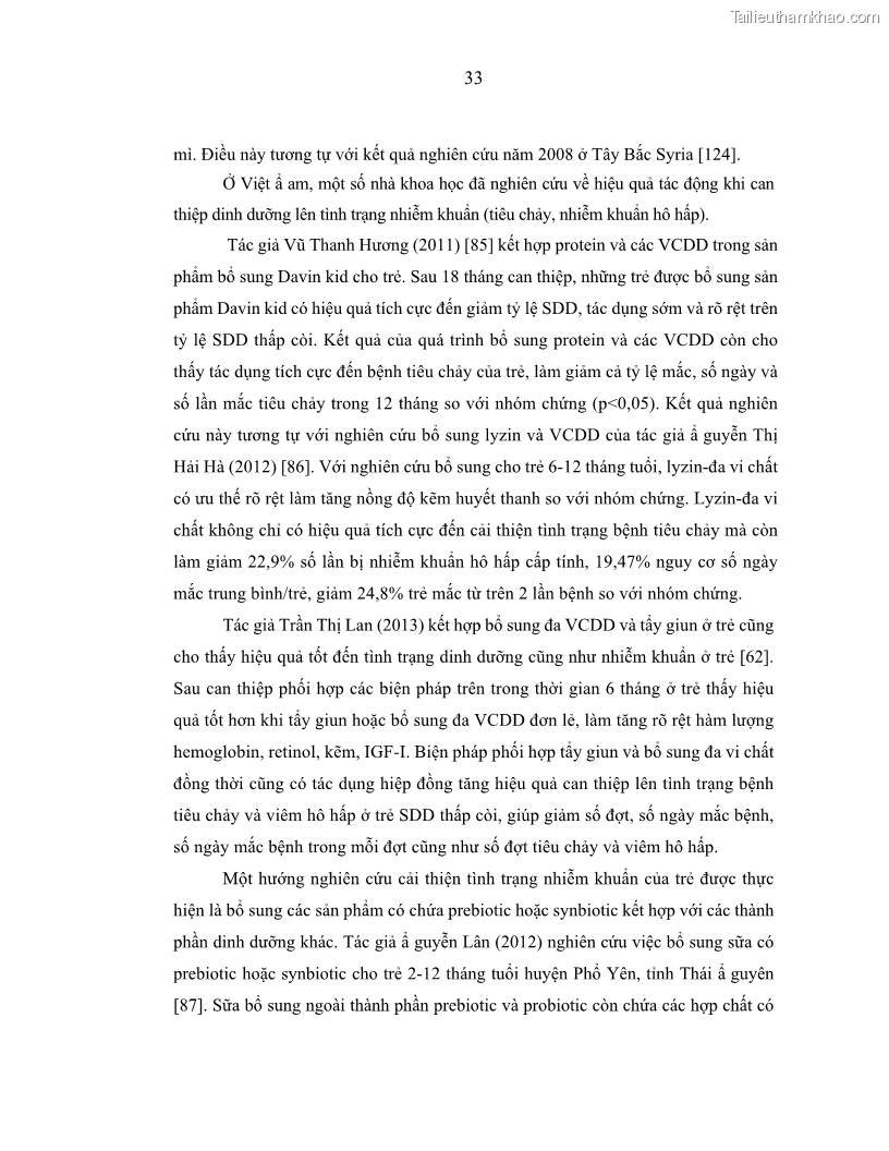 Luận án tiến sĩ dinh dưỡng Hiệu quả bổ sung đa vi chất dinh dưỡng và bột lá Riềng ấm lên tình trạng dinh dưỡng và miễn dịch của trẻ em 36-59 tháng tuổi dân tộc Thái tại thành phố Sơn La, tỉnh Sơn La - 4 Trang 44