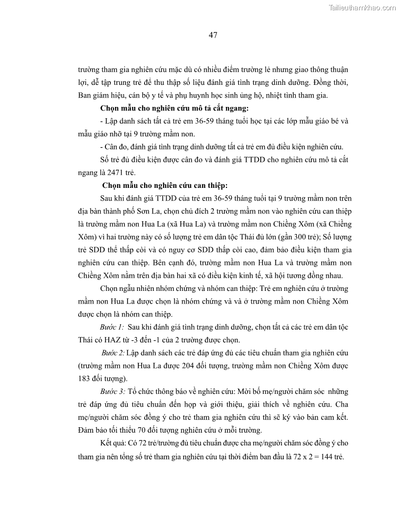 Luận án tiến sĩ dinh dưỡng Hiệu quả bổ sung đa vi chất dinh dưỡng và bột lá Riềng ấm lên tình trạng dinh dưỡng và miễn dịch của trẻ em 36-59 tháng tuổi dân tộc Thái tại thành phố Sơn La, tỉnh Sơn La - 5 Trang 58