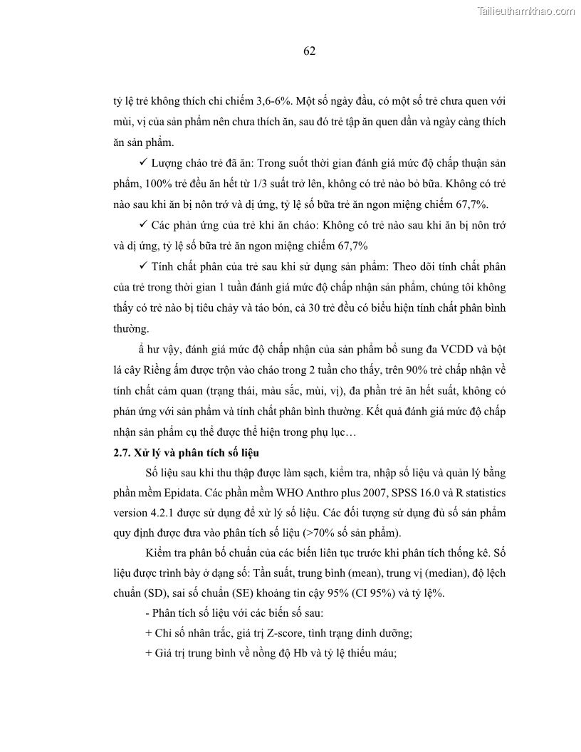 Luận án tiến sĩ dinh dưỡng Hiệu quả bổ sung đa vi chất dinh dưỡng và bột lá Riềng ấm lên tình trạng dinh dưỡng và miễn dịch của trẻ em 36-59 tháng tuổi dân tộc Thái tại thành phố Sơn La, tỉnh Sơn La - 7 Trang 73