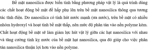 Bề mặt nanosilica được biến tính hóa học với các nhóm chức hữu cơ là một 10