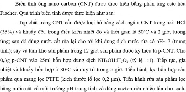 dùng aceton rửa nhiều lần cho sạch Sản phẩm CNT biến tính được sấy ở 80 o 5