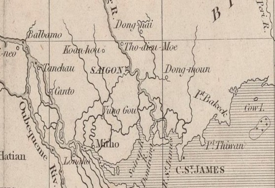 Hình 1 Một phần bản đồ Map of the Kingdoms of Siam and Cochin China năm 1828 Nguồn 1