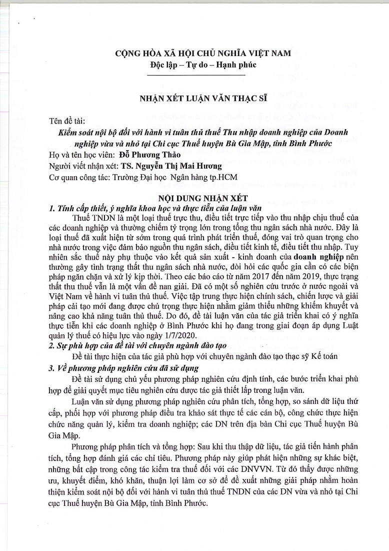 Kiểm soát nội bộ đối với hành vi tuân thủ thuế thu nhập doanh nghiệp của doanh nghiệp vừa và nhỏ tại Chi cục Thuế huyện Bù Gia Mập tỉnh Bình Phước 19 4