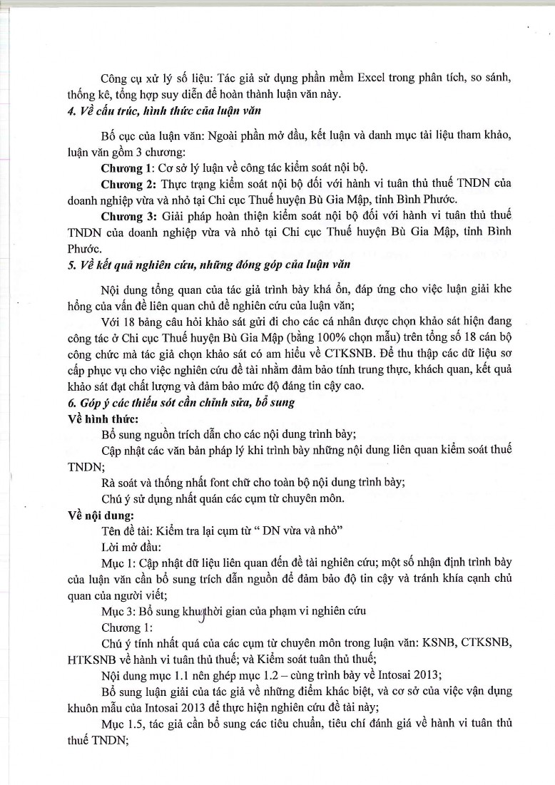 Kiểm soát nội bộ đối với hành vi tuân thủ thuế thu nhập doanh nghiệp của doanh nghiệp vừa và nhỏ tại Chi cục Thuế huyện Bù Gia Mập tỉnh Bình Phước 19 5