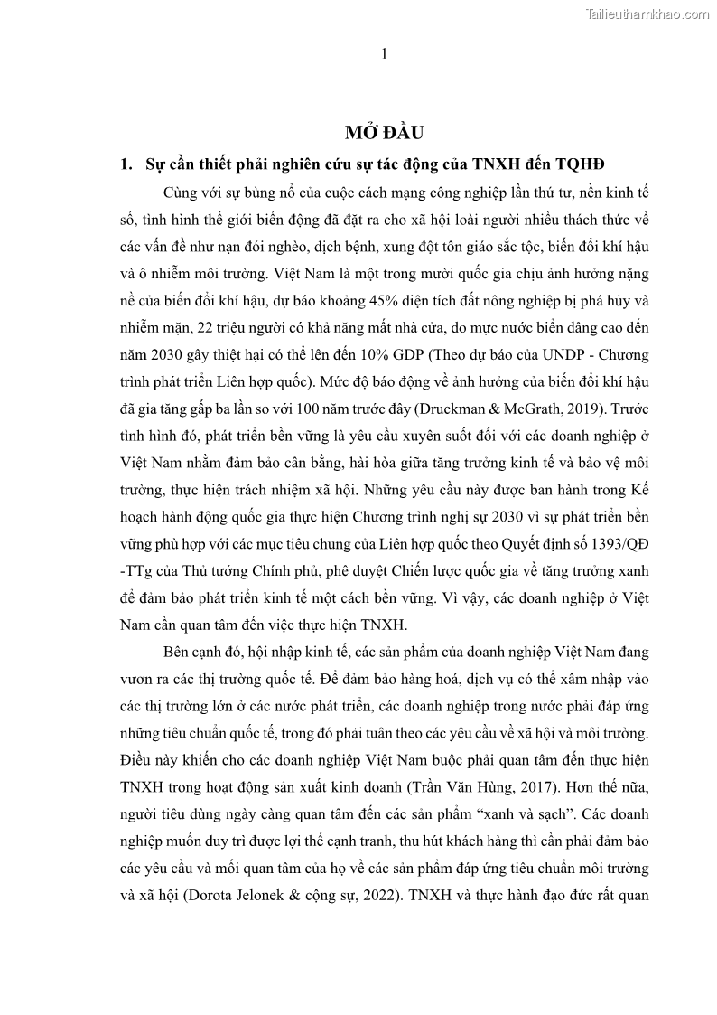 Luận án tiến sĩ kế toán Nghiên cứu về tác động của trách nhiệm xã hội đến thành quả hoạt động của các doanh nghiệp ở Việt Nam - 1 Trang 10