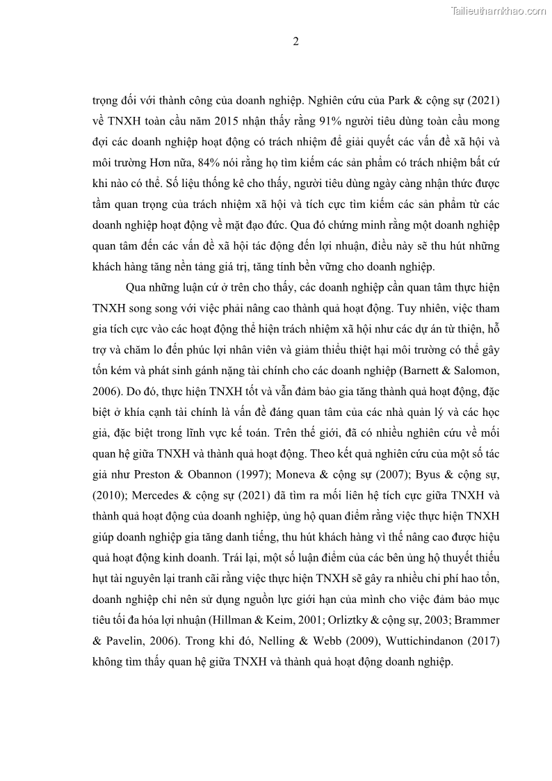 Luận án tiến sĩ kế toán Nghiên cứu về tác động của trách nhiệm xã hội đến thành quả hoạt động của các doanh nghiệp ở Việt Nam - 1 Trang 11