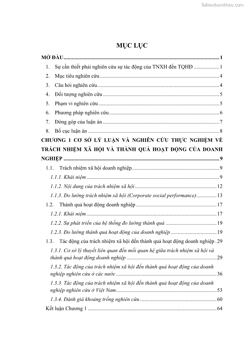Luận án tiến sĩ kế toán Nghiên cứu về tác động của trách nhiệm xã hội đến thành quả hoạt động của các doanh nghiệp ở Việt Nam - 1 Trang 3