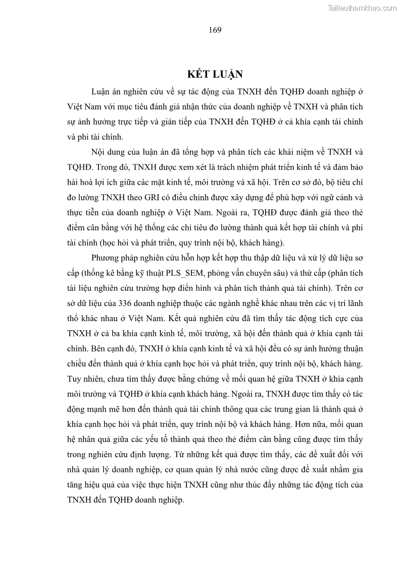 Luận án tiến sĩ kế toán Nghiên cứu về tác động của trách nhiệm xã hội đến thành quả hoạt động của các doanh nghiệp ở Việt Nam - 15 Trang 178