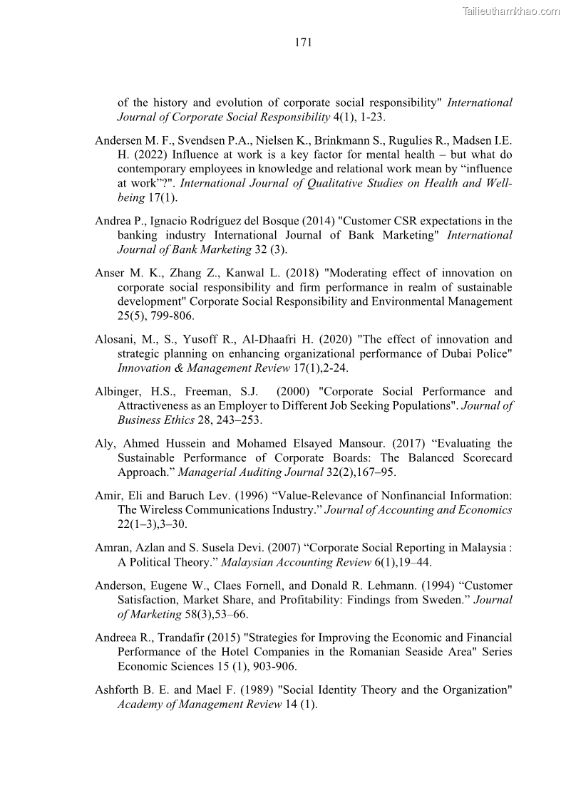 Luận án tiến sĩ kế toán Nghiên cứu về tác động của trách nhiệm xã hội đến thành quả hoạt động của các doanh nghiệp ở Việt Nam - 15 Trang 180