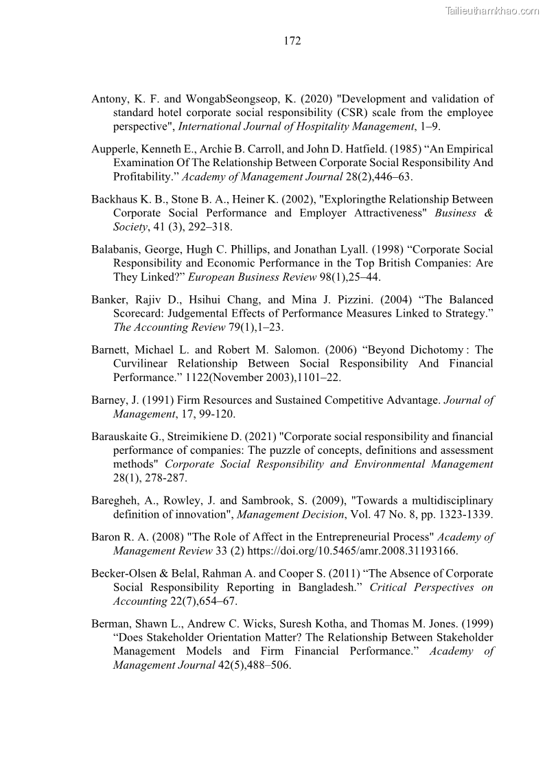 Luận án tiến sĩ kế toán Nghiên cứu về tác động của trách nhiệm xã hội đến thành quả hoạt động của các doanh nghiệp ở Việt Nam - 16 Trang 181