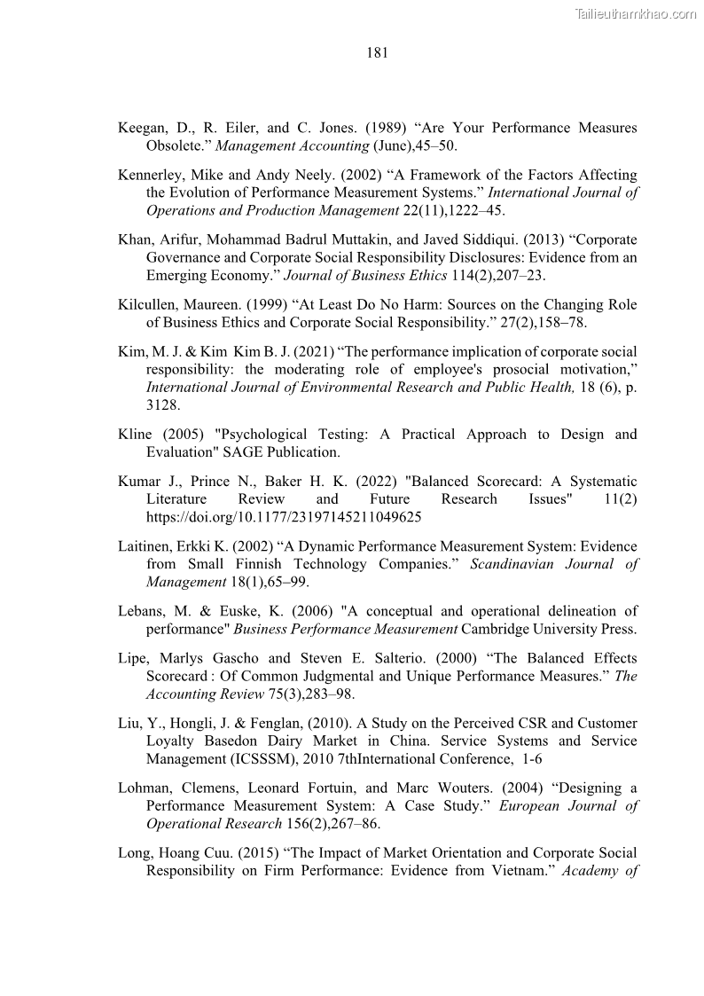 Luận án tiến sĩ kế toán Nghiên cứu về tác động của trách nhiệm xã hội đến thành quả hoạt động của các doanh nghiệp ở Việt Nam - 16 Trang 190