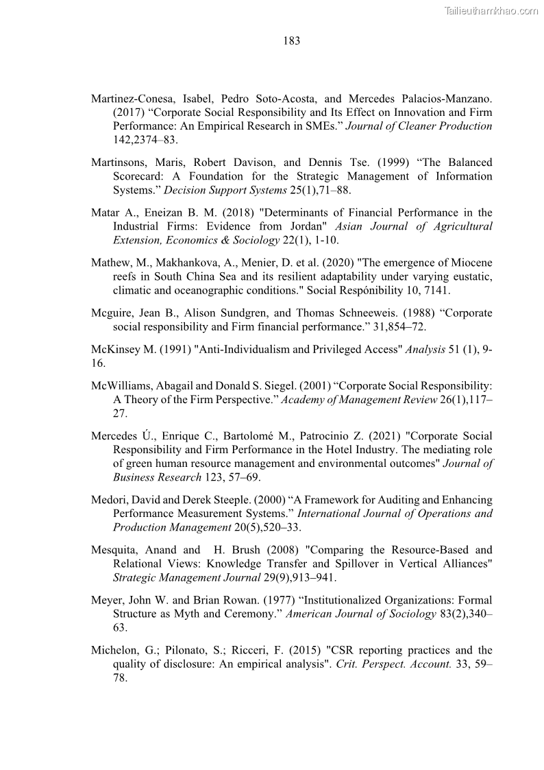 Luận án tiến sĩ kế toán Nghiên cứu về tác động của trách nhiệm xã hội đến thành quả hoạt động của các doanh nghiệp ở Việt Nam - 16 Trang 192