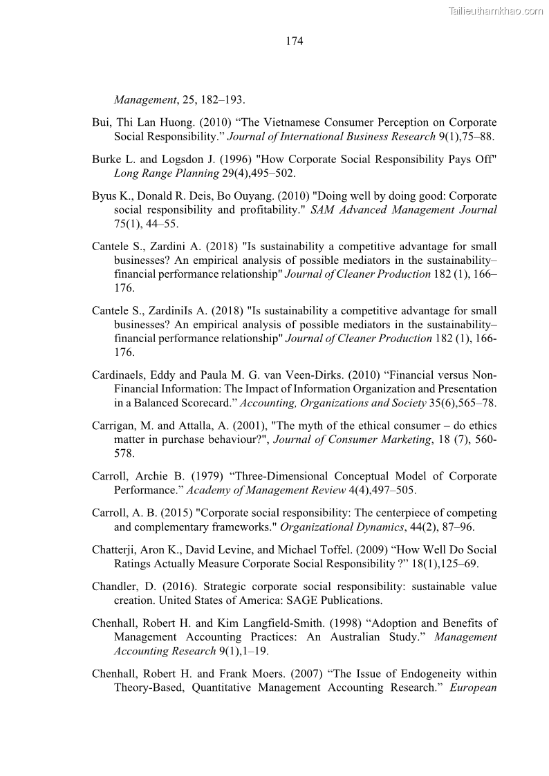Luận án tiến sĩ kế toán Nghiên cứu về tác động của trách nhiệm xã hội đến thành quả hoạt động của các doanh nghiệp ở Việt Nam - 16 Trang 183