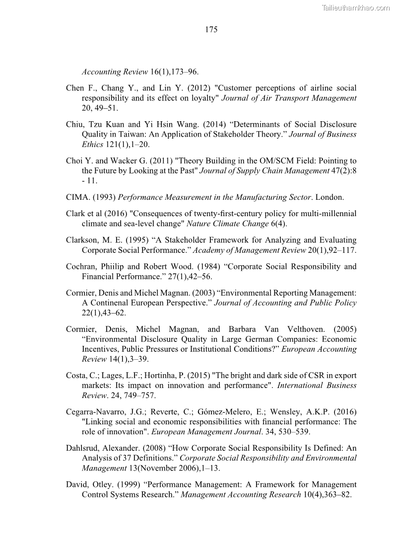 Luận án tiến sĩ kế toán Nghiên cứu về tác động của trách nhiệm xã hội đến thành quả hoạt động của các doanh nghiệp ở Việt Nam - 16 Trang 184