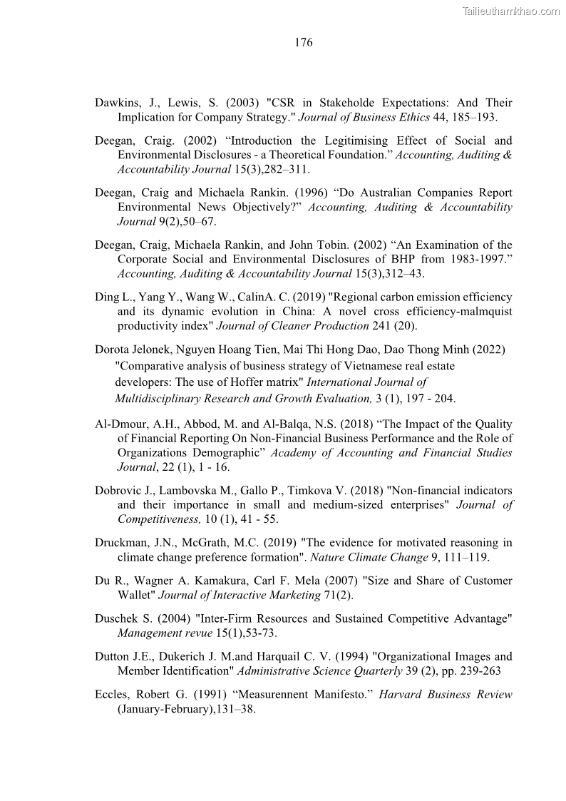 Luận án tiến sĩ kế toán Nghiên cứu về tác động của trách nhiệm xã hội đến thành quả hoạt động của các doanh nghiệp ở Việt Nam - 16 Trang 185
