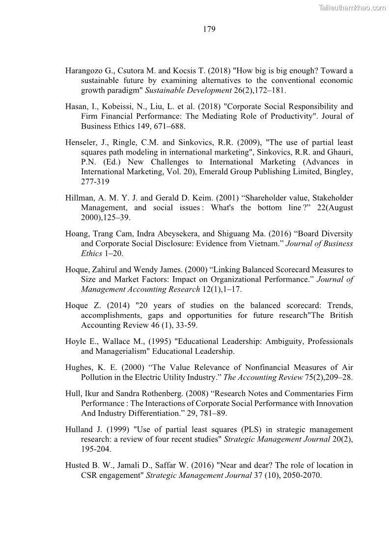 Luận án tiến sĩ kế toán Nghiên cứu về tác động của trách nhiệm xã hội đến thành quả hoạt động của các doanh nghiệp ở Việt Nam - 16 Trang 188
