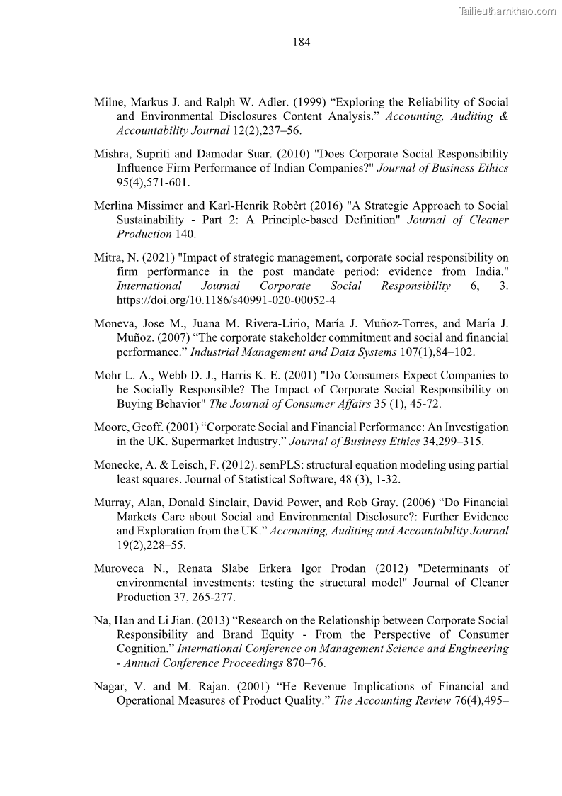 Luận án tiến sĩ kế toán Nghiên cứu về tác động của trách nhiệm xã hội đến thành quả hoạt động của các doanh nghiệp ở Việt Nam - 17 Trang 193