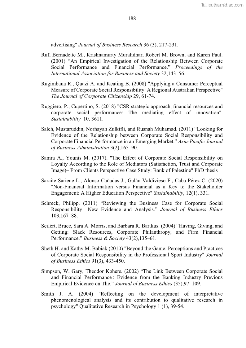 Luận án tiến sĩ kế toán Nghiên cứu về tác động của trách nhiệm xã hội đến thành quả hoạt động của các doanh nghiệp ở Việt Nam - 17 Trang 197