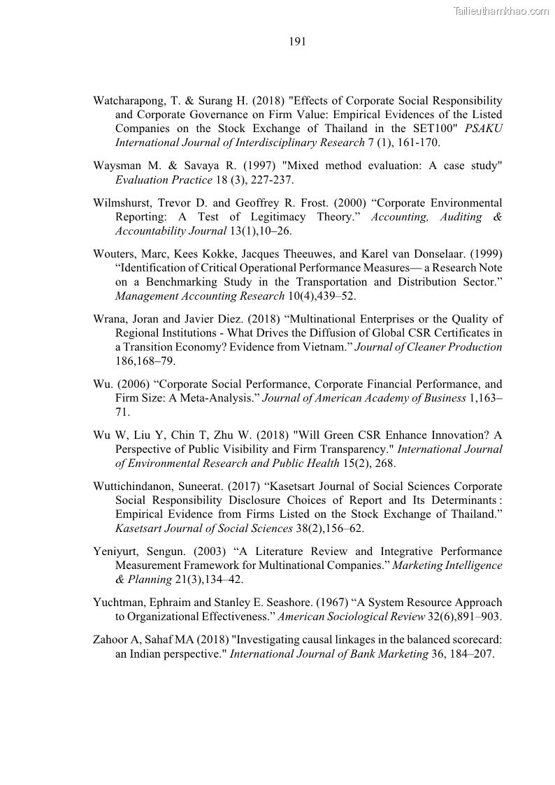 Luận án tiến sĩ kế toán Nghiên cứu về tác động của trách nhiệm xã hội đến thành quả hoạt động của các doanh nghiệp ở Việt Nam - 17 Trang 200