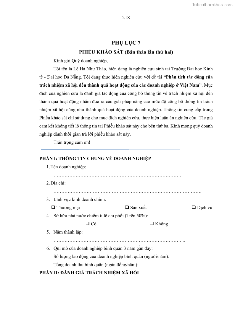 Luận án tiến sĩ kế toán Nghiên cứu về tác động của trách nhiệm xã hội đến thành quả hoạt động của các doanh nghiệp ở Việt Nam - 19 Trang 227