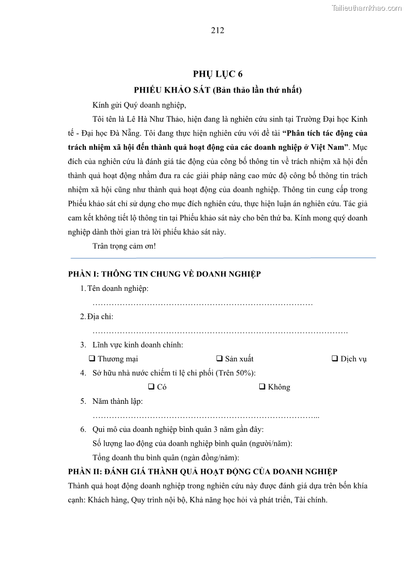 Luận án tiến sĩ kế toán Nghiên cứu về tác động của trách nhiệm xã hội đến thành quả hoạt động của các doanh nghiệp ở Việt Nam - 19 Trang 221