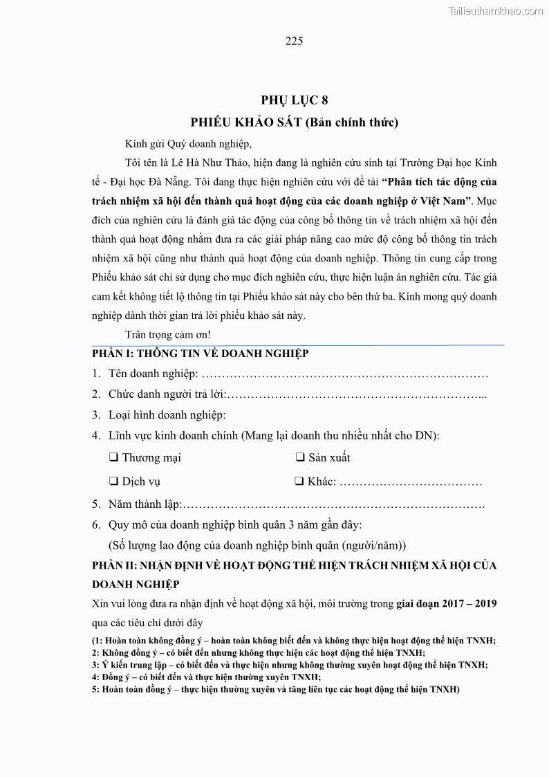 Luận án tiến sĩ kế toán Nghiên cứu về tác động của trách nhiệm xã hội đến thành quả hoạt động của các doanh nghiệp ở Việt Nam - 20 Trang 234