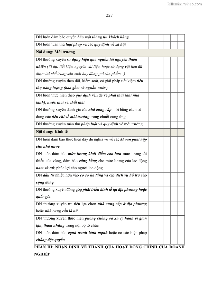 Luận án tiến sĩ kế toán Nghiên cứu về tác động của trách nhiệm xã hội đến thành quả hoạt động của các doanh nghiệp ở Việt Nam - 20 Trang 236