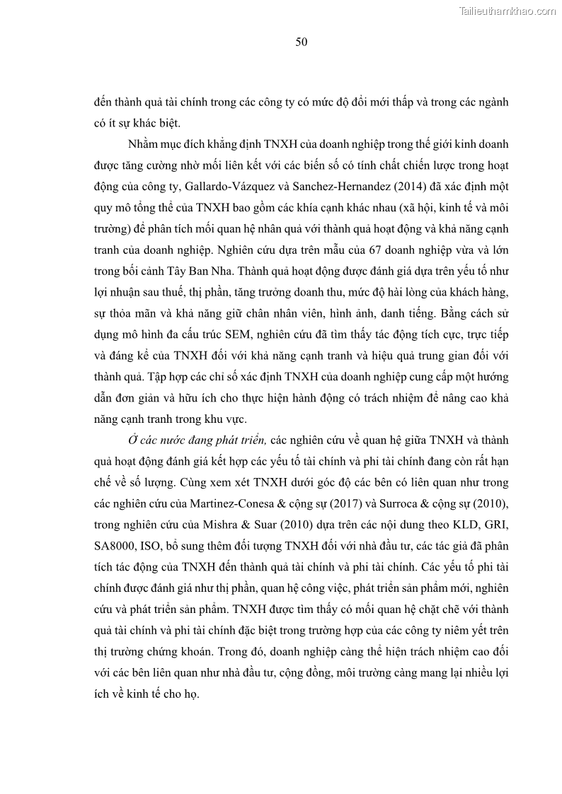 Luận án tiến sĩ kế toán Nghiên cứu về tác động của trách nhiệm xã hội đến thành quả hoạt động của các doanh nghiệp ở Việt Nam - 5 Trang 59