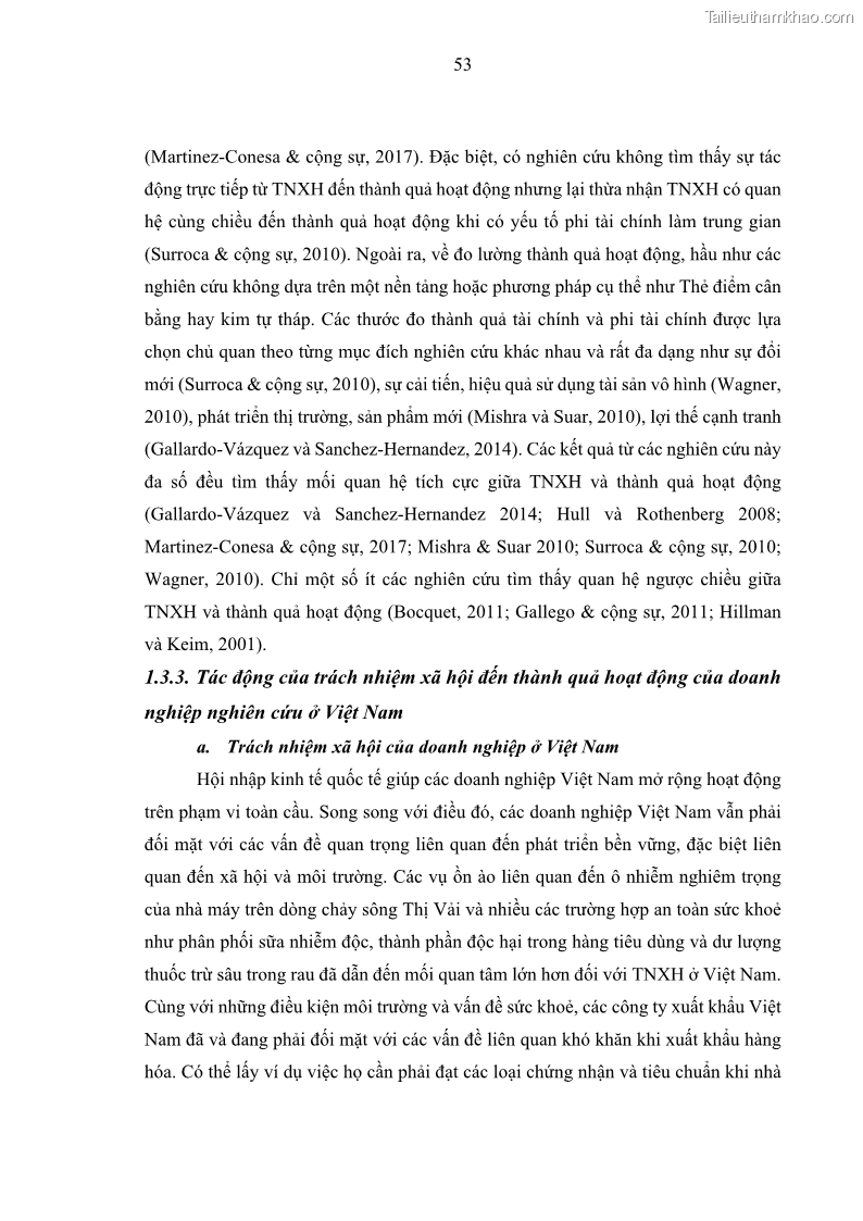 Luận án tiến sĩ kế toán Nghiên cứu về tác động của trách nhiệm xã hội đến thành quả hoạt động của các doanh nghiệp ở Việt Nam - 6 Trang 62