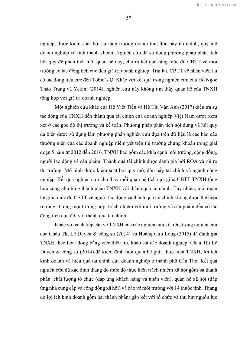 Luận án tiến sĩ kế toán Nghiên cứu về tác động của trách nhiệm xã hội đến thành quả hoạt động của các doanh nghiệp ở Việt Nam - 6 Trang 66
