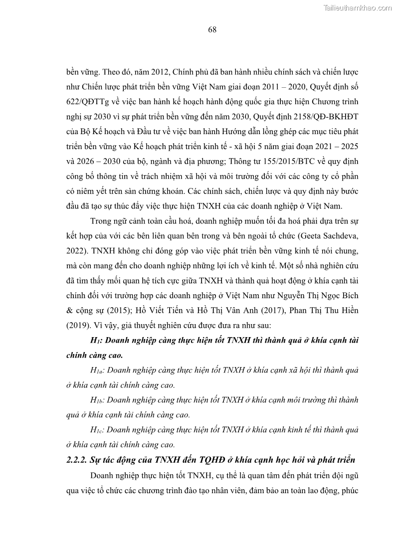 Luận án tiến sĩ kế toán Nghiên cứu về tác động của trách nhiệm xã hội đến thành quả hoạt động của các doanh nghiệp ở Việt Nam - 7 Trang 77